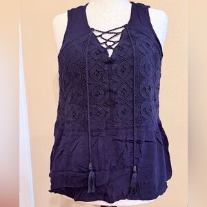 Knox Rose Dark Blue Lace-Up Tank Top